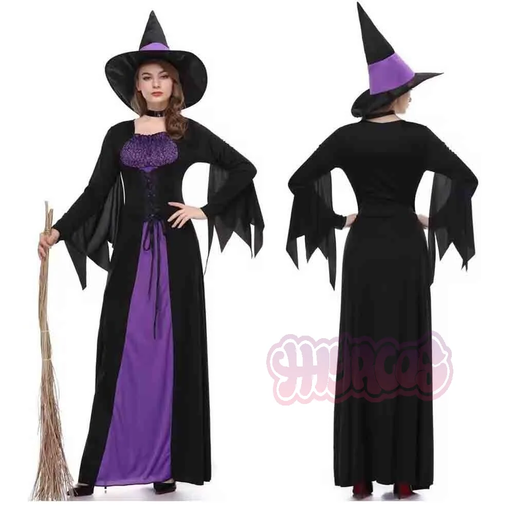 Erwachsene Frauen Gothic Vampir-Hexen-Cosplay-Kostüm Zauberin-Magierrobe Halloween-Festival-Aufführung Auf Lager