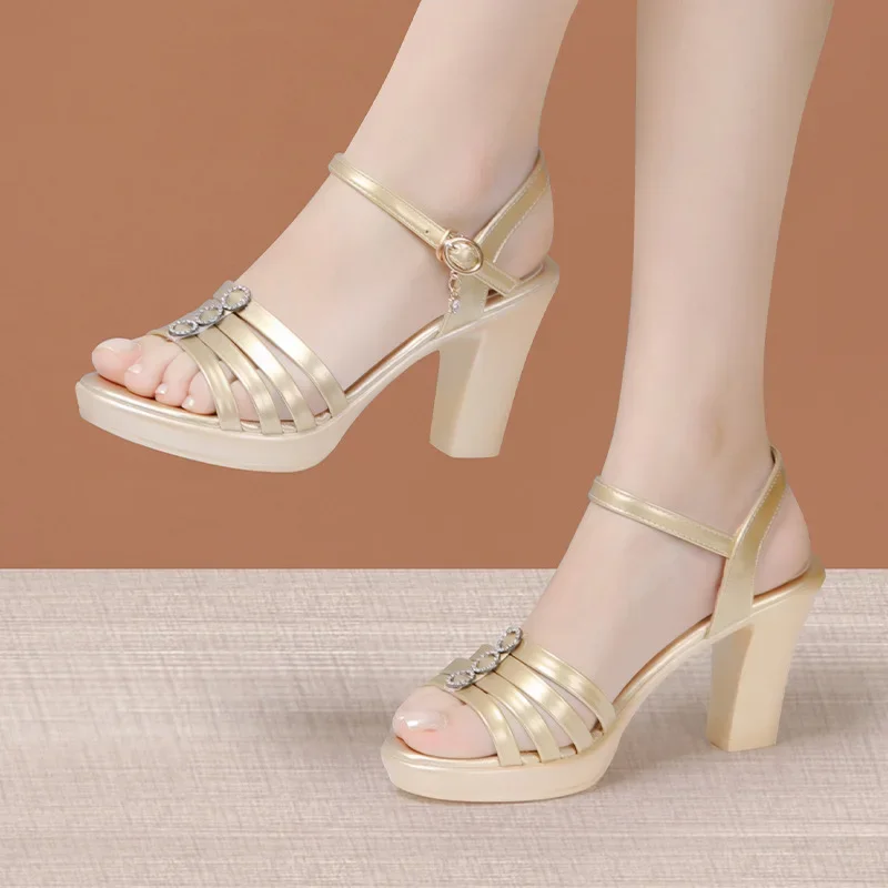 

Women's Sandals Summer 2025 Platform Rome Crystal Narrow Band High Heel Women Shoes Offers Dress Peep Toe Black and White Shoes
