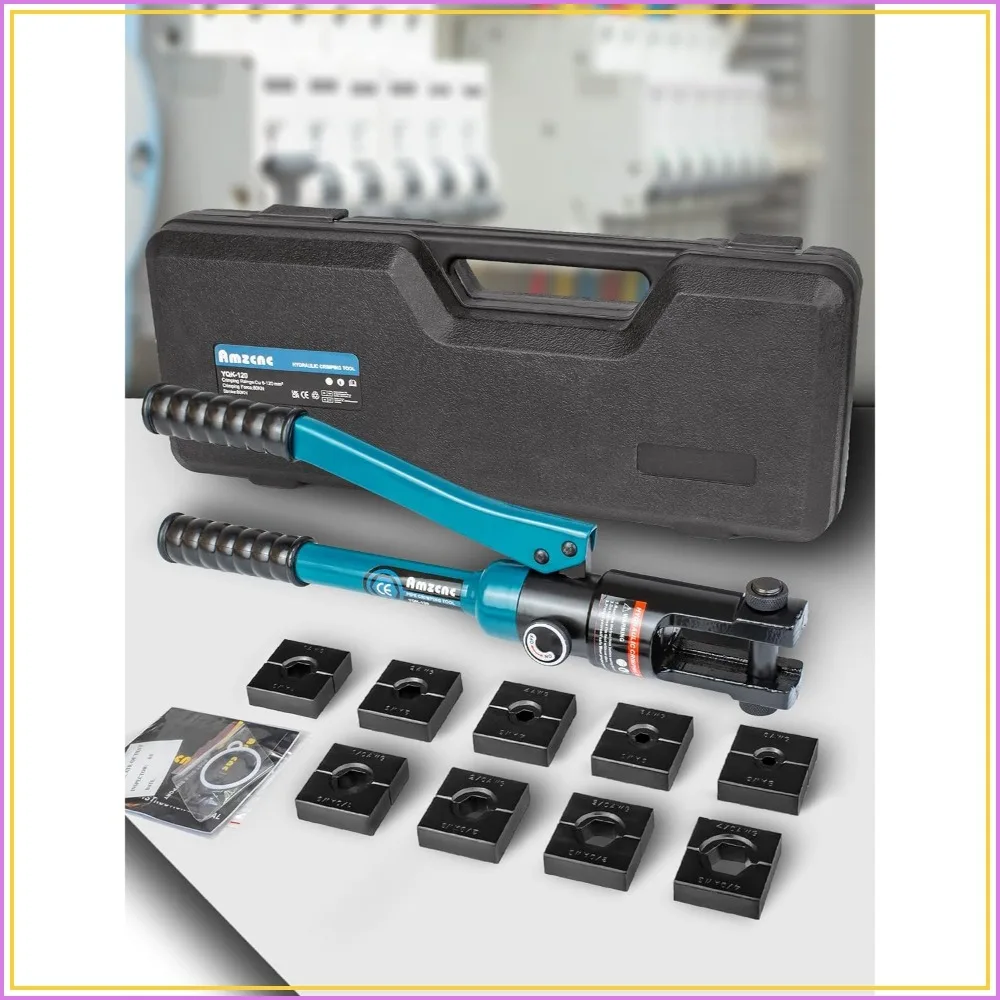 Compact Hydraulic Crimping Tool 8-4/0 AWG with 9 Die Sets for Cable Lugs