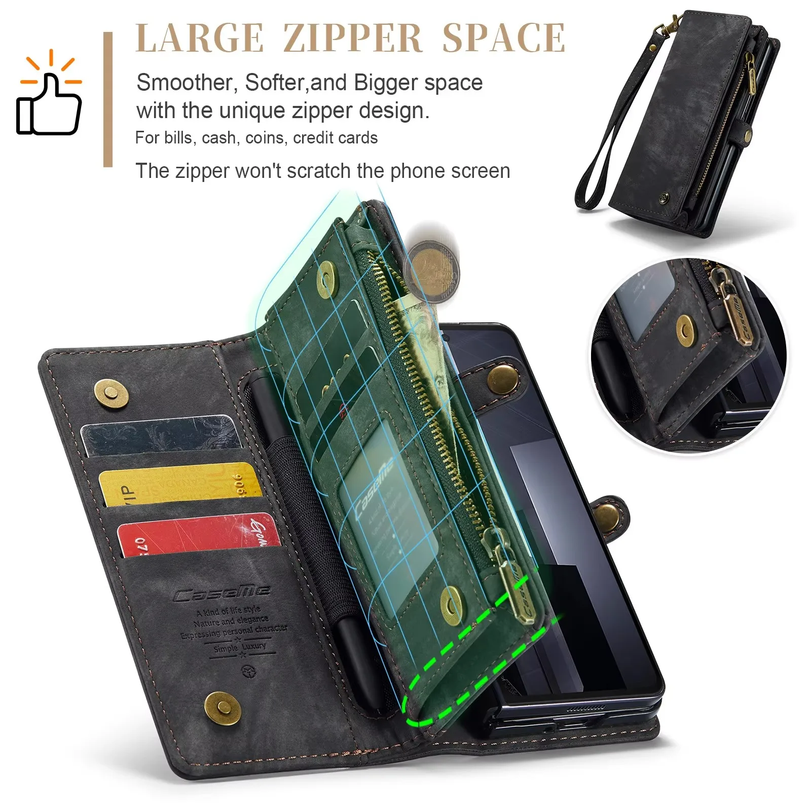 

Luxury detachable Wallet Leather Protection Case For Samsung Galaxy Z Fold 6 5 4 5G Multi-function flip wallet mobile phone bag