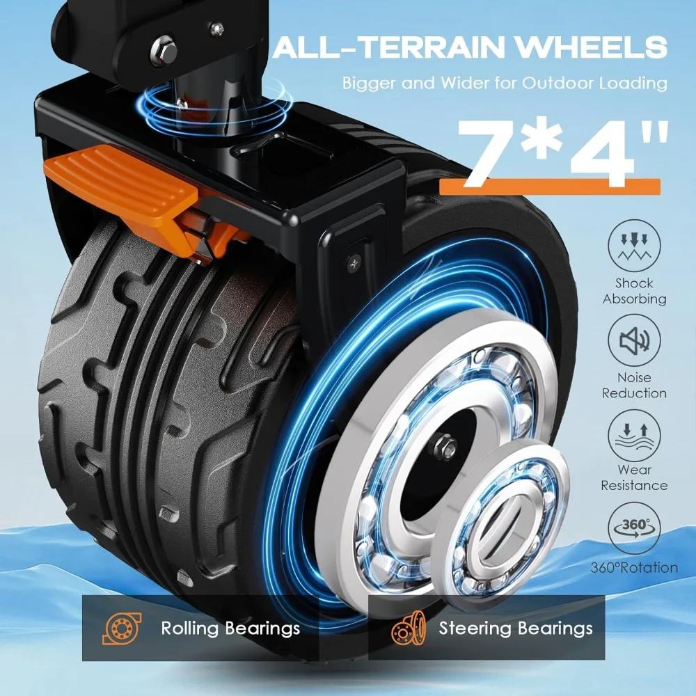 Carrello pieghevole grande da 300 litri, ruote fuoristrada con capacità di 440 libbre per utilità da giardino sulla spiaggia all'aperto