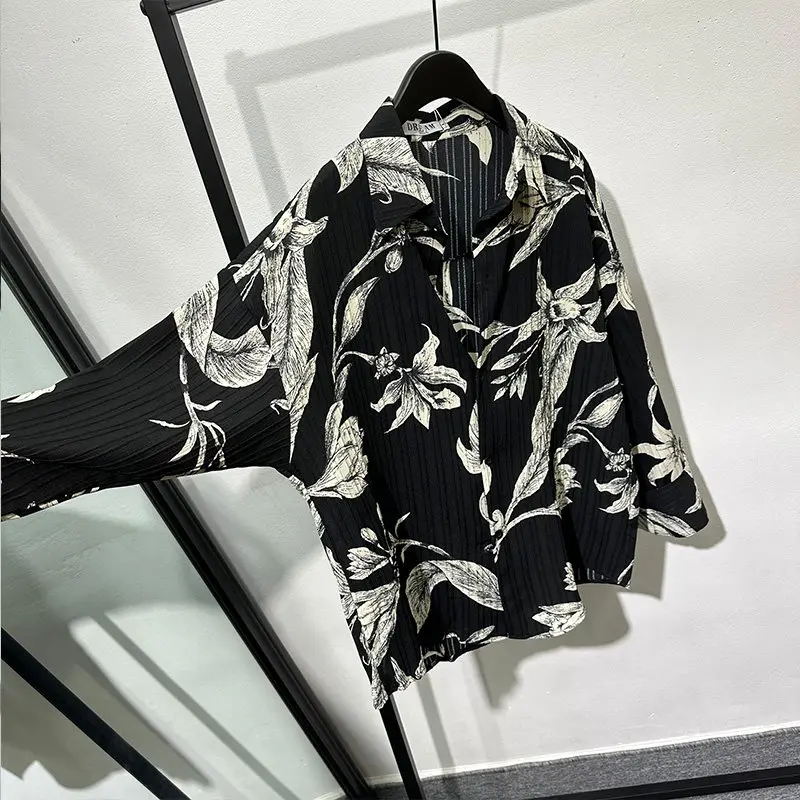 Designer Autumn Design Retro Printed Loose Long Sleeves Shirt Ruan Handsome High-Grade Popular Leisure Non-Ironing Top