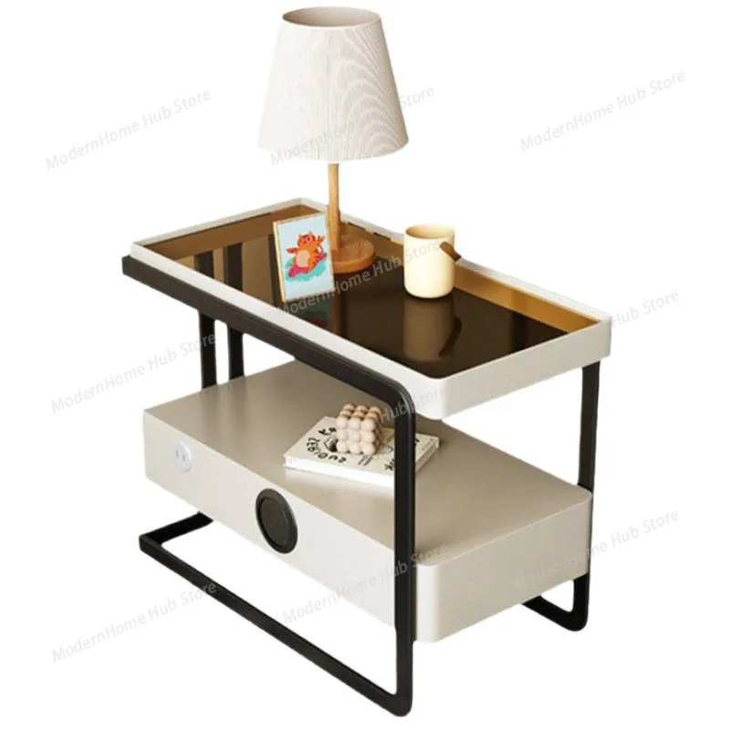 Sofa side few light luxury high-end living room movable coffee table trolley bedside table glass shelf side cabinet
