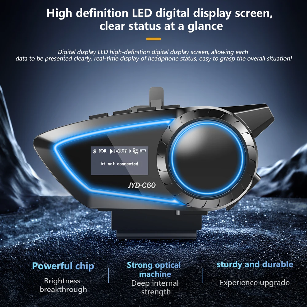 Motorcycle Helmet Headset Bluetooth 5.4 Headphones HD display Screen with Ambient Light Support FM Wireless Handsfree Earphone
