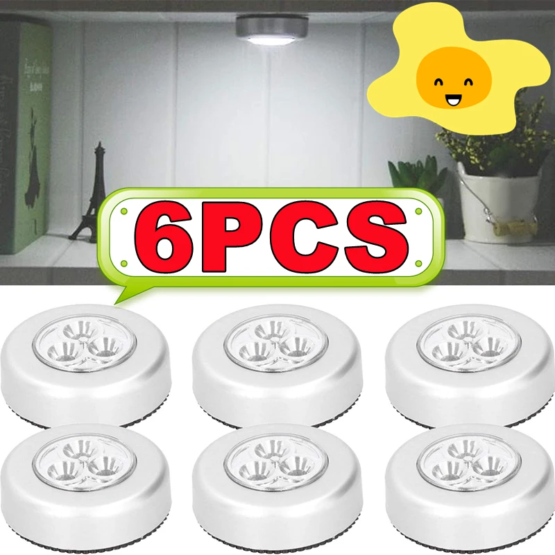 

New 1-6PCS Night LED Light LED Under Cabinet Light Wireless Wall Lamp Touch Switch Bedside Lamp Battery Powered LED Nightlight