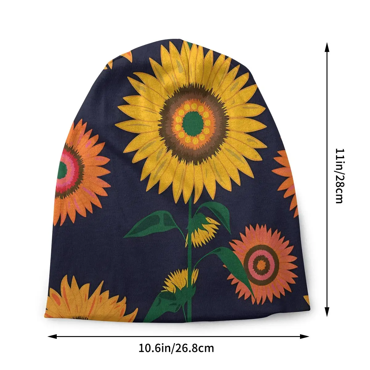 Sunflower Plant Thin Skullies Beanies Caps Black Abstract Hat Sport Sports Bonnet Hats for Men Women