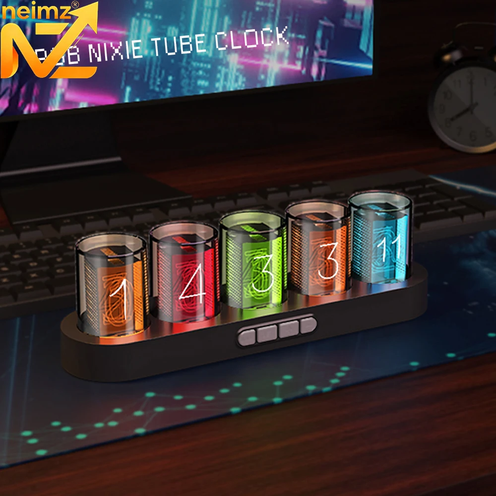 Digital Nixie Tube Clock with RGB LED Glows for Game Room Desktop Decoration. Luxury Box Packing for Gift Idea.