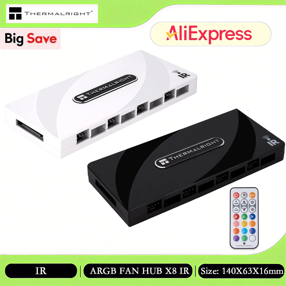 

Thermalright TL-ARGB AND FAN HUB X8 IR Fan PWM HUB X8, Wireless Remote Control/Magnetic/Supports 4 PIN PWM + 3 PIN+5V ARGB