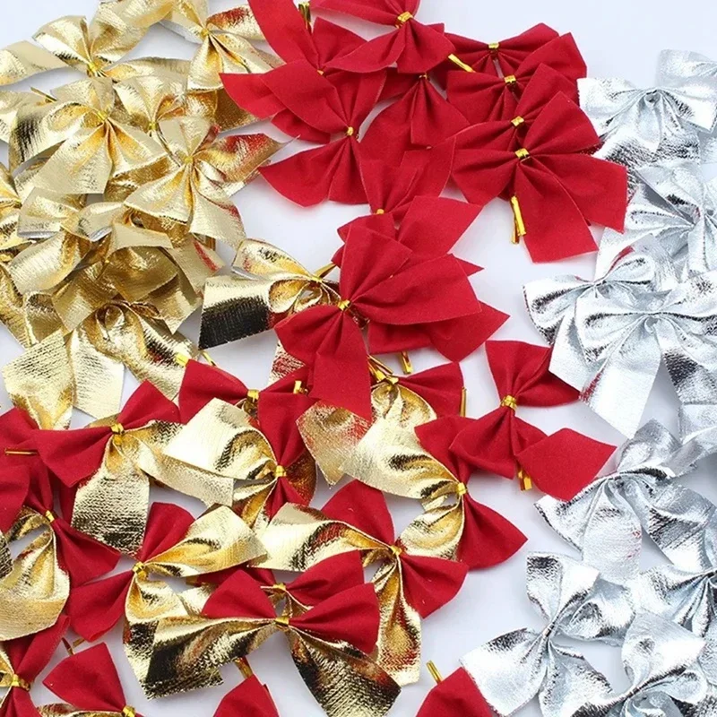 12/72pcs Christmas Decoration Bow Red Gold Xmas Tree Bowknot Pendant Ornaments for Home Decor Navidad New Year Party Gifts