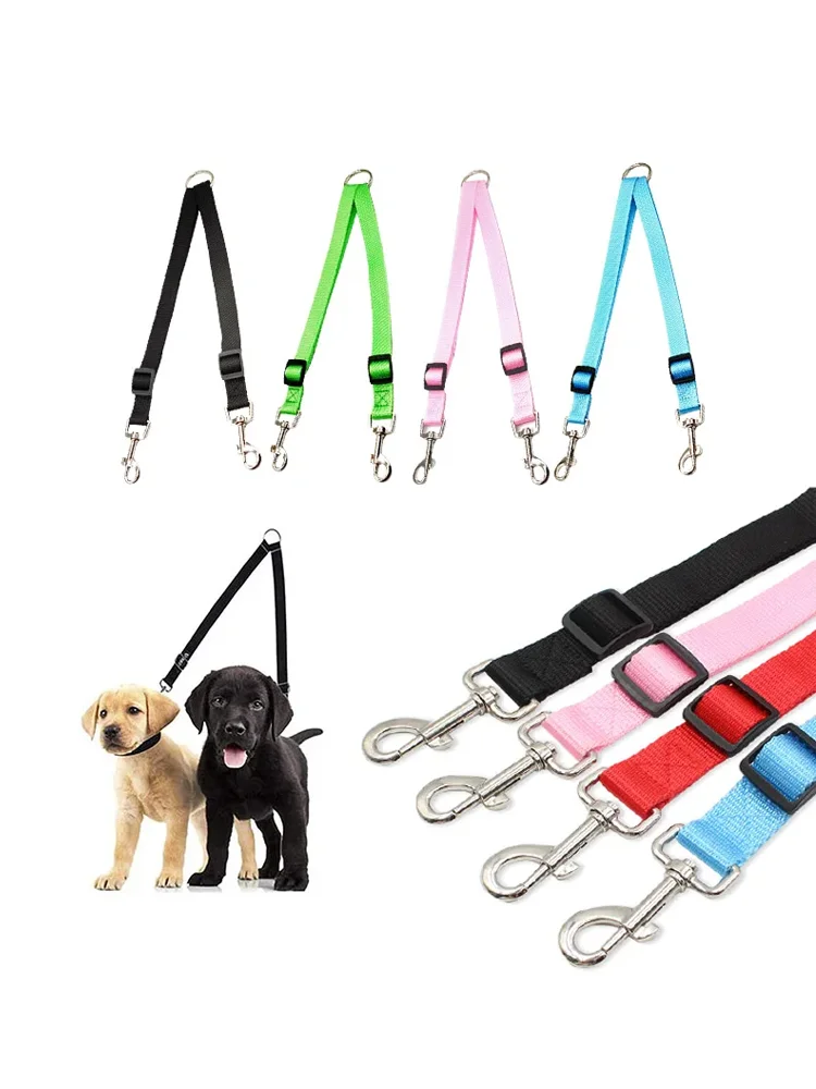 Laisse pour chien double double coupleur deux en un en nylon solide en forme de V laisse réglable pour chien de compagnie colorée deux voies 2 chiens plomb pour animaux de compagnie