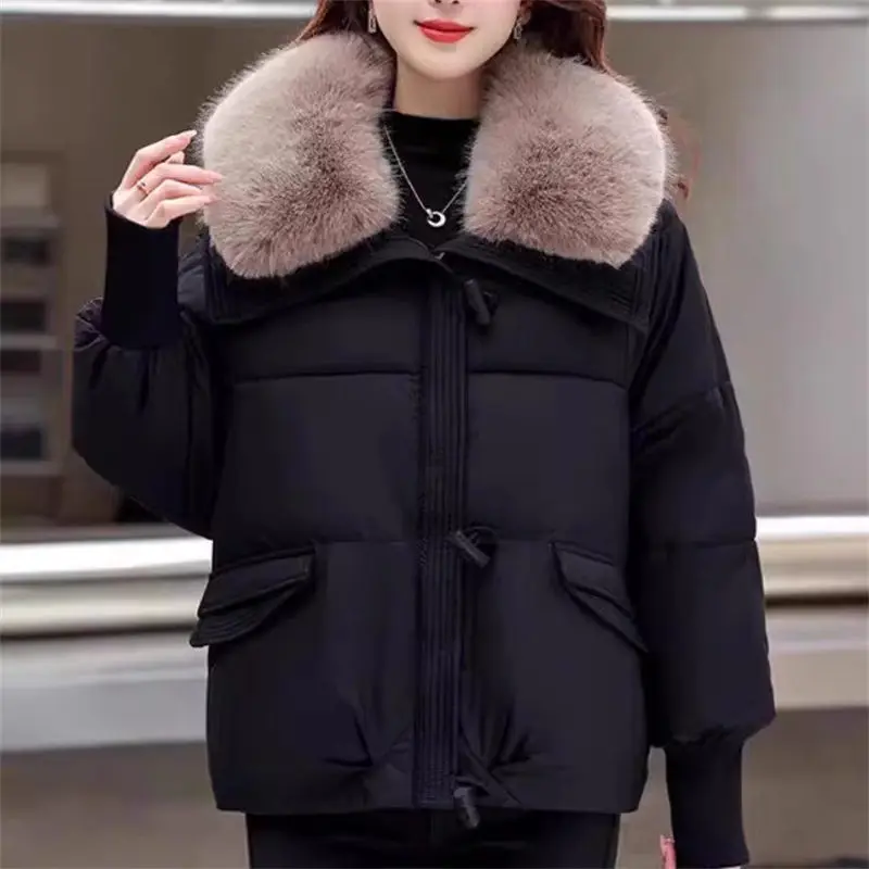 Fashionable Women\'s Clothing Autumn And Winter 2024 New Design Thick Fur Collar Down Cotton Jacket Warmth Trend Outwear A006