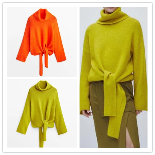 

Loose Faionable Knitted High Collar Sweater Autumn Winter New Arrival Turtlene Wrap Sle Warm Pullover Women's Top