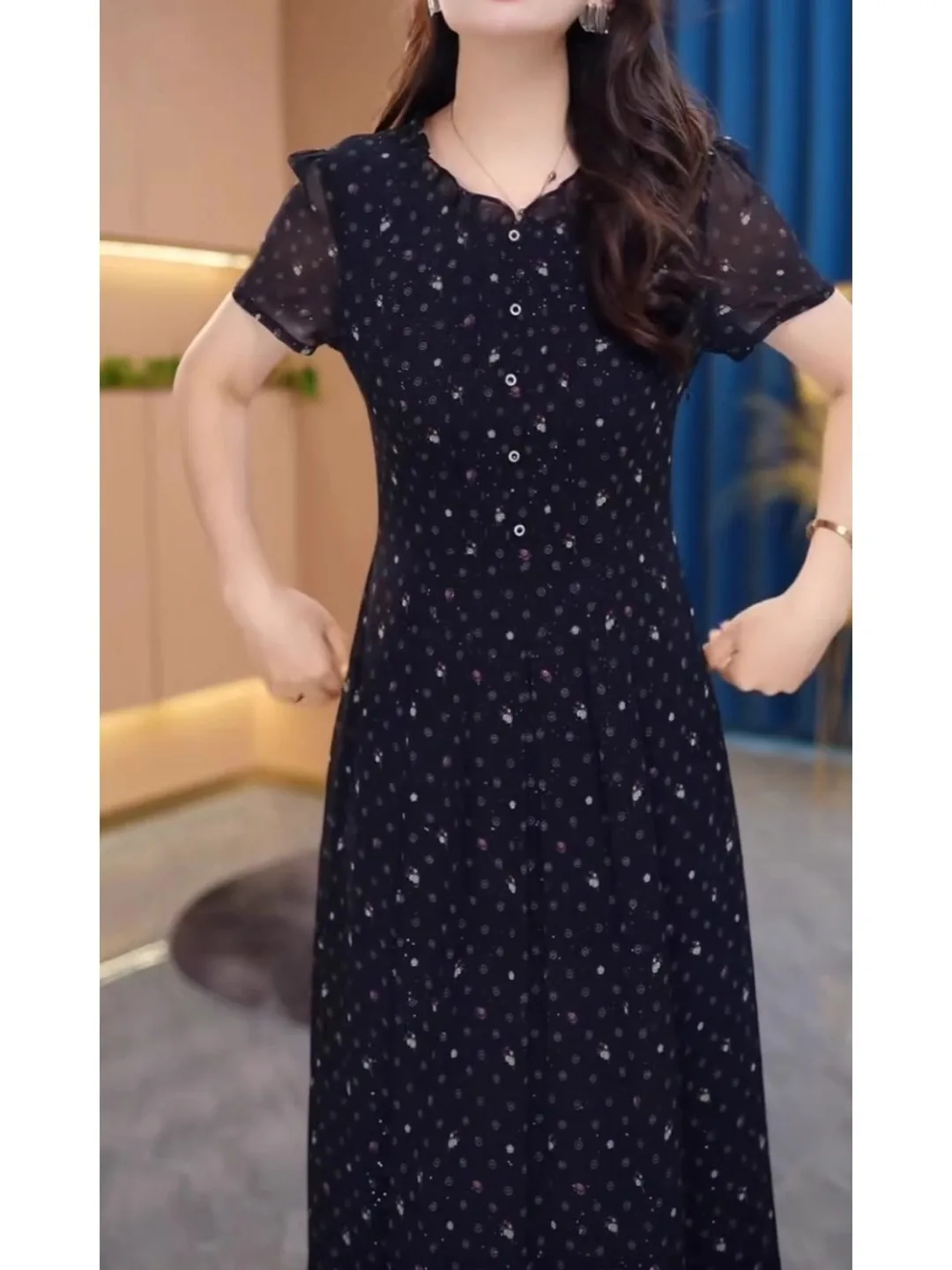 エレ ハイウエスト 花柄プリント Vネック サマードレス レディース ファッション 2025 新作 スリム Aラインスカート 軽量 カジュアルドレス