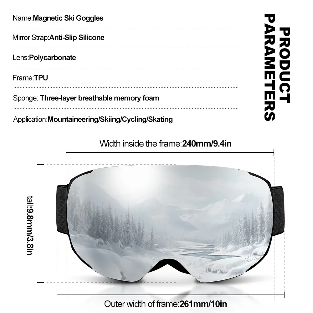 X-TIGER Magnetic SkiGoggles with Quick-Change Lens and Case Set 100% UV400 Protection Anti-fog Snowboard Goggles for Men & Women