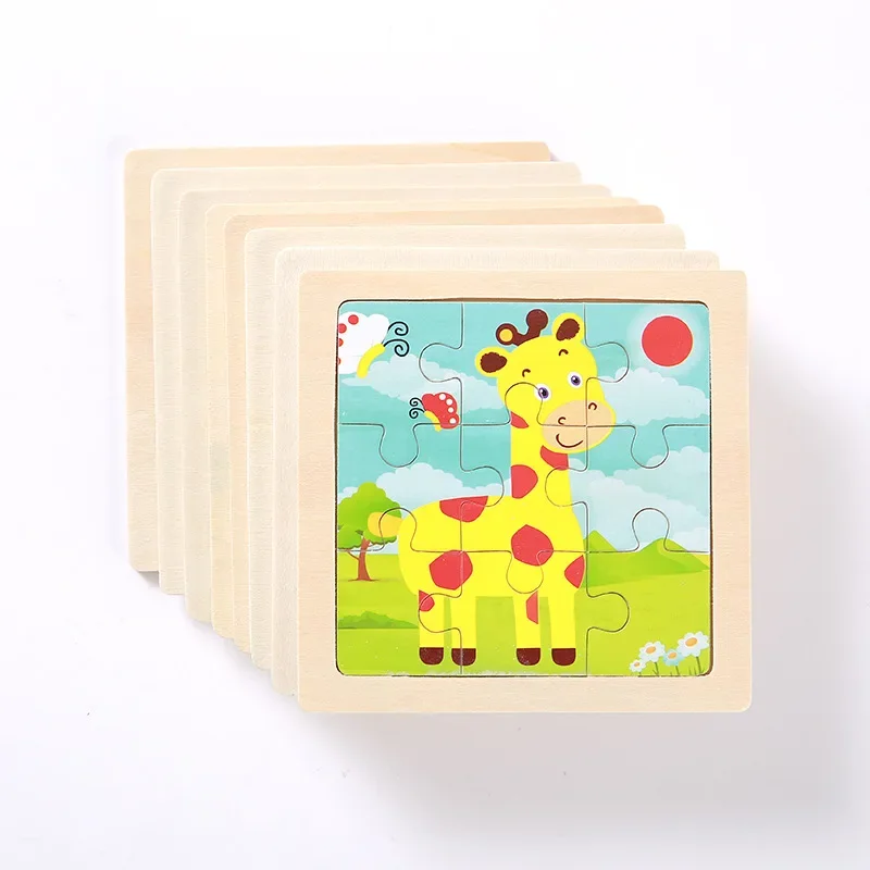 Mini Maat 11*11 CM Kinderen Speelgoed Houten Puzzel Houten 3D Puzzel voor Kinderen Baby Cartoon Dier/Verkeer Puzzels Educatief Speelgoed