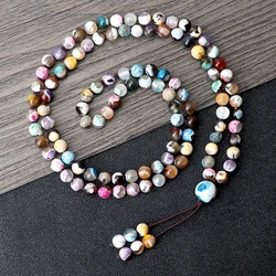 108 Mala Beads Necklace Prayer Colorful Fire Agate Elastic Rope Beacelet Women Men Couple Bangle Chain Jewelry Pulsera Gift New