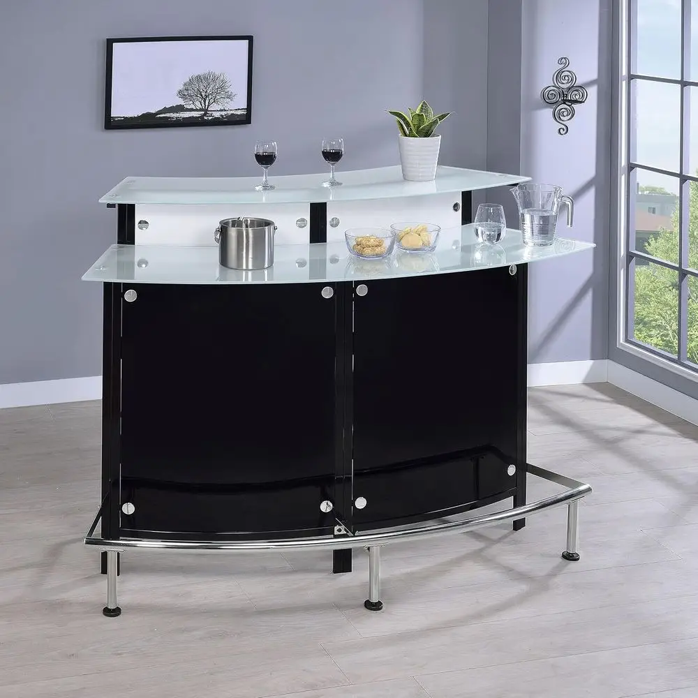 er Home urnishings - Keystone - Glass - Bar Cabinet with Bottle Wine Rack, Stemware Rack and Chrome ootrest - Dining Room & Home