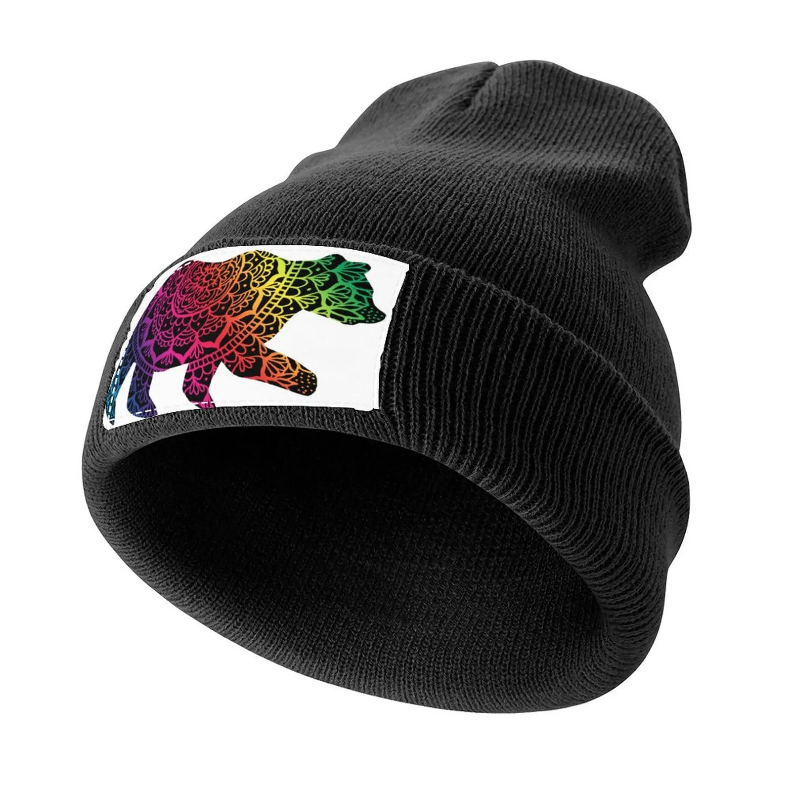 

Rainbow Mandala Pride Bear Knitted Cap Golf Hat Mountaineering Baseball For Men Women's