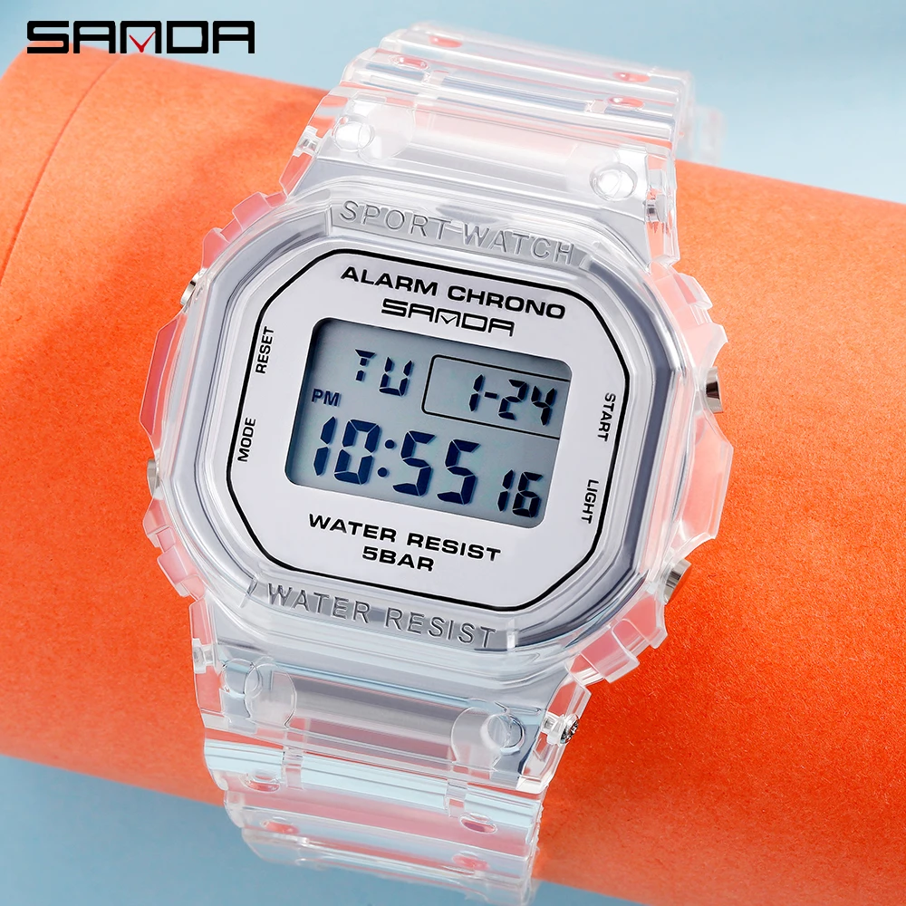 SANDA Fashion Sport Watch Lover's Gift Transparent Strap LED Digital Waterproof Clock Ladies Electronic Watch Reloj Mujer 2009