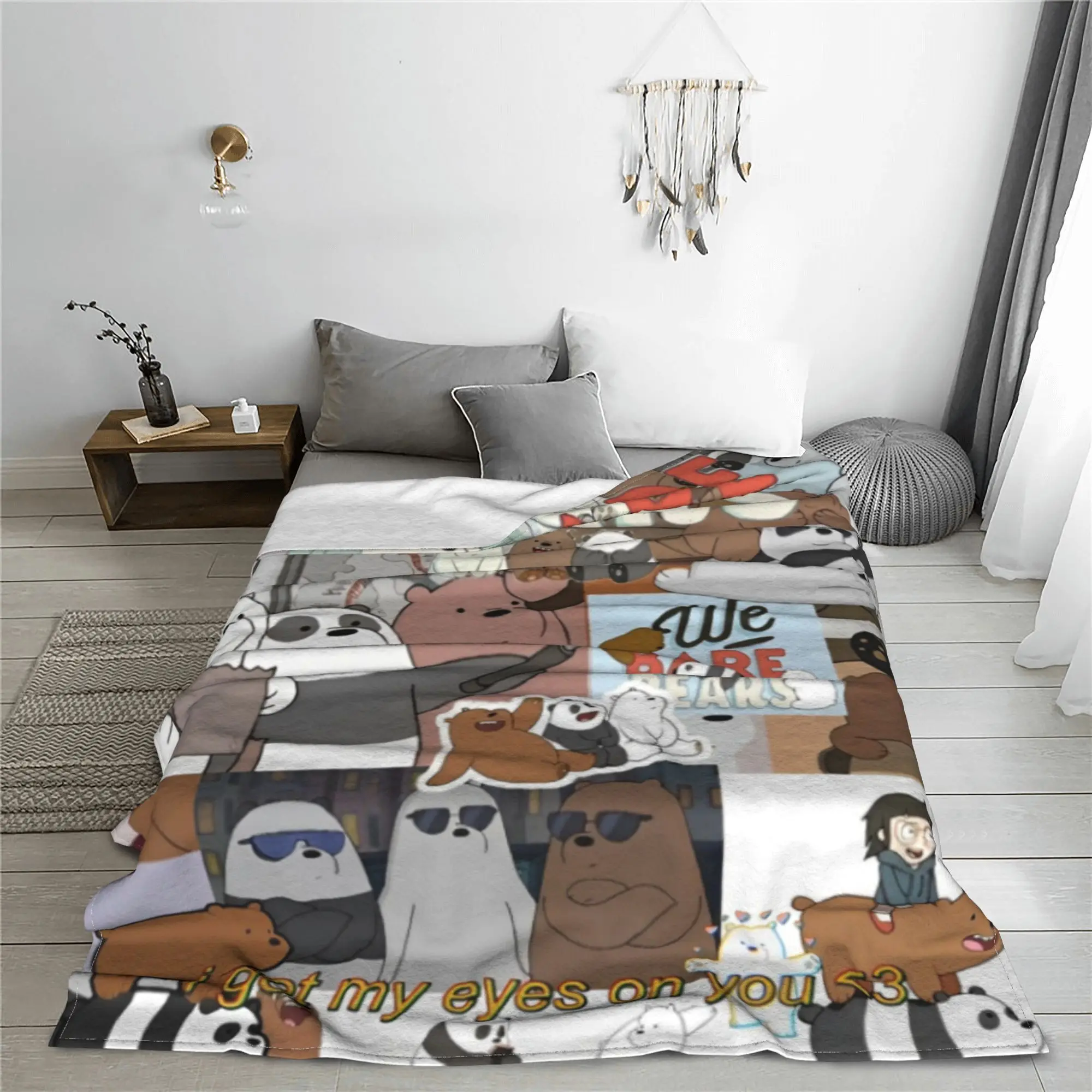 We Bare Bears Kawaii Cartoon Coral Fleece Plush Throw Blanket Grizzly Panda Ice Bear Blankets for Home Warm Plush Thin Quilt