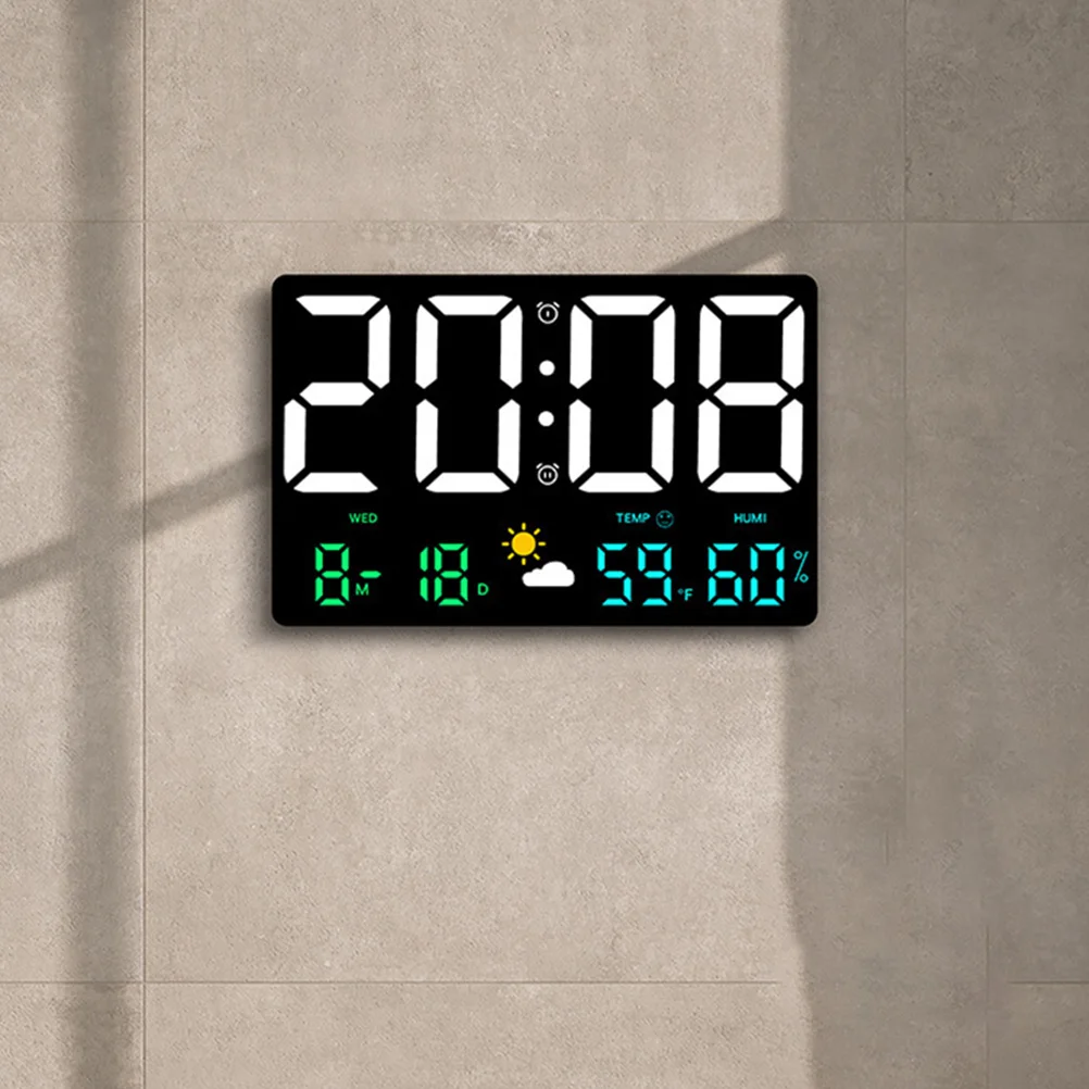 

Large Digital Wall Temperature Humidity Meteorological Clock Office Wall Mount Colorful Lights Weather Alarm Clock