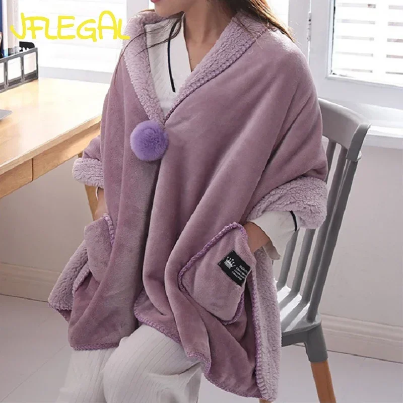 JFLEGAL 2023 Multifunctional Shawl Blanket Adults Soft Fleece Throw Blankets with Button Office Travel Home Warm Shawl 65x170cm