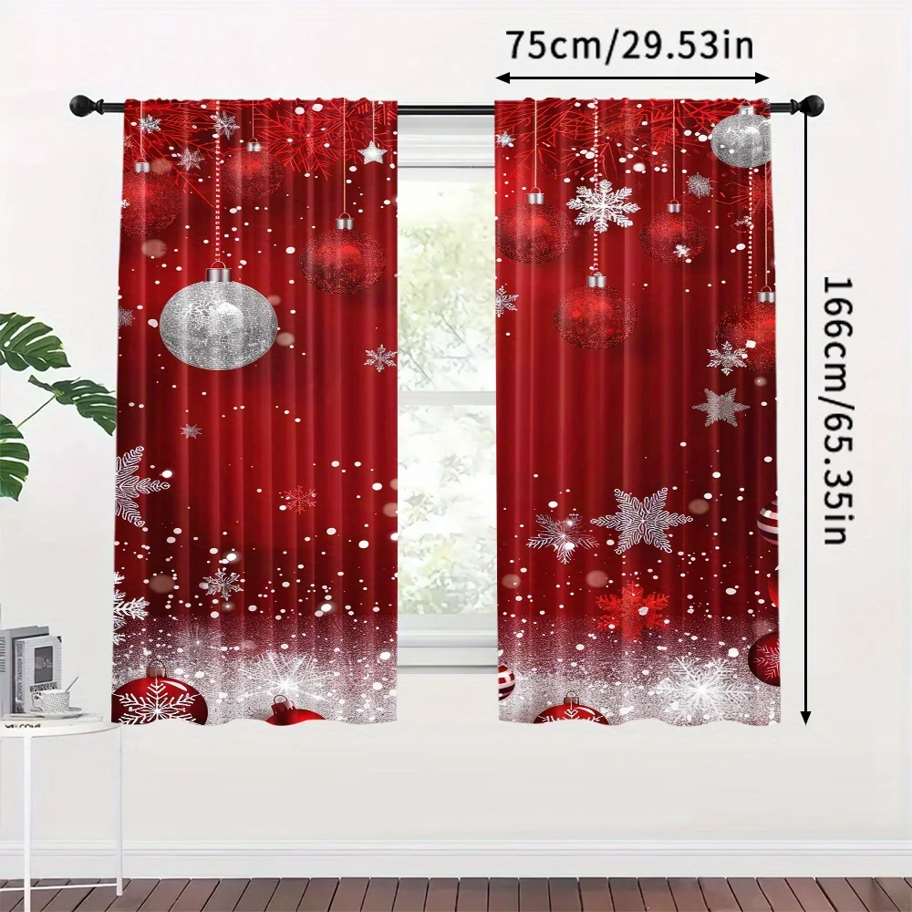 Red Bokeh Snowflake semi-Blackout Curtains 2pcs Heat Insulating & Privacy Enhancing Drapes with Rod Pocket for Bedroom Living