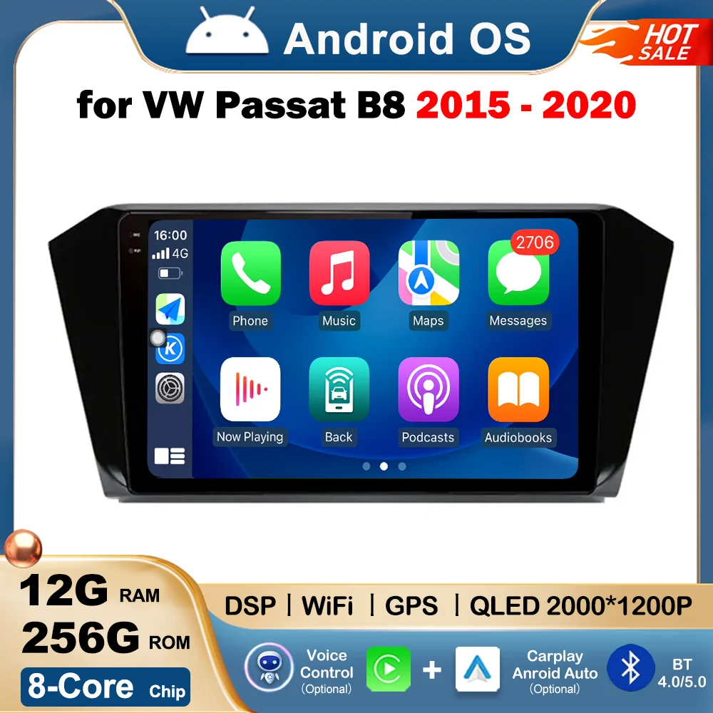 

10.1 '' for VW Passat B8 2015- 2020 Car Radio Video Mulltmedia Player GPS Android OS Wireless Carplay DSP Stereo WIFI No 2 din