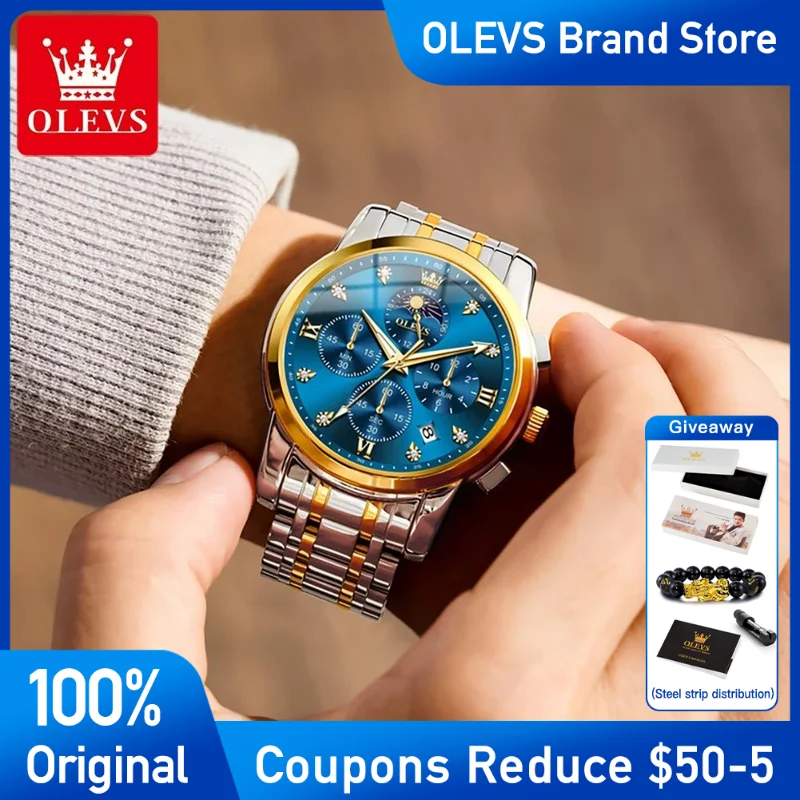 

OLEVS 3655 Mens Watch Top luxury Brand Watch For Men Quartz Watch Multifunctional Waterproof Luminous Automatic Date Reloj
