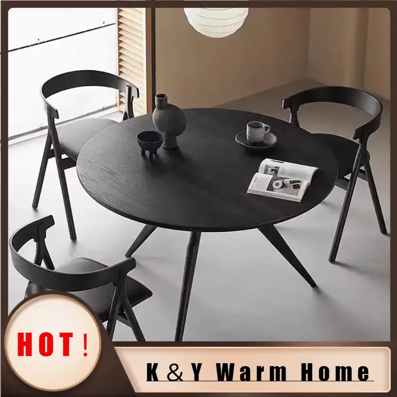 

Modern Black Dining Table Round Salon High Quality Aesthetics Restaurant Table European Simple Mesas De Comedor Salon Furniture