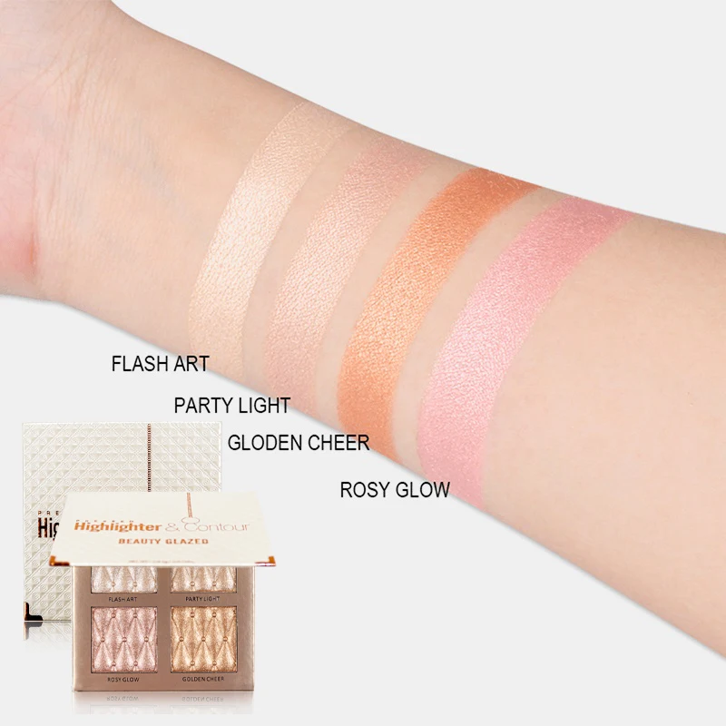 BEAUTY GLAZED-Poudre de surligneur scintillante, palette de maquillage, contour du visage, illuminateur miroitant, surbrillance vidéo, cosmétique, 4 couleurs