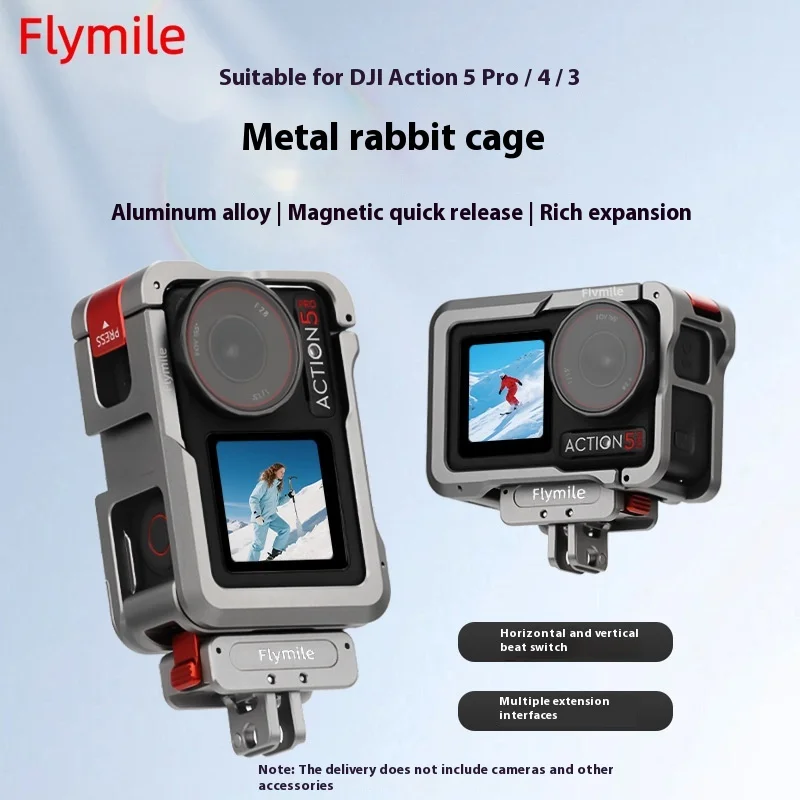 Aluminum Metal Cage for  DJI OSMO ACTION4/3/5Pro Quick Release Knob,Shockproof Frame Case with Dual Cold Shoe Mounts