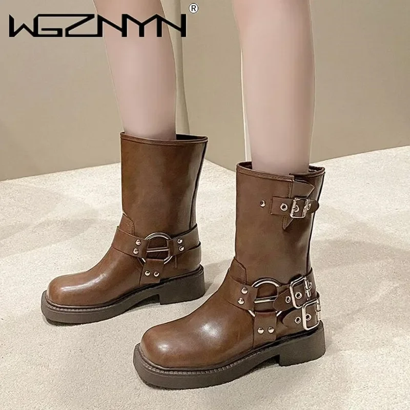 Womens Rivet Designer Motorcycle Boots Women's INS Hot Sale Shoes Platform Combat Botas Women Boots Trend 2024 Goth Cowboy Boots