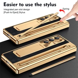 360 Full Protection Hinge Case For Samsung Galaxy Z Fold 8 7 6 5 4 3 Leather Touch Pen Folding Cover Tempered Glass Film