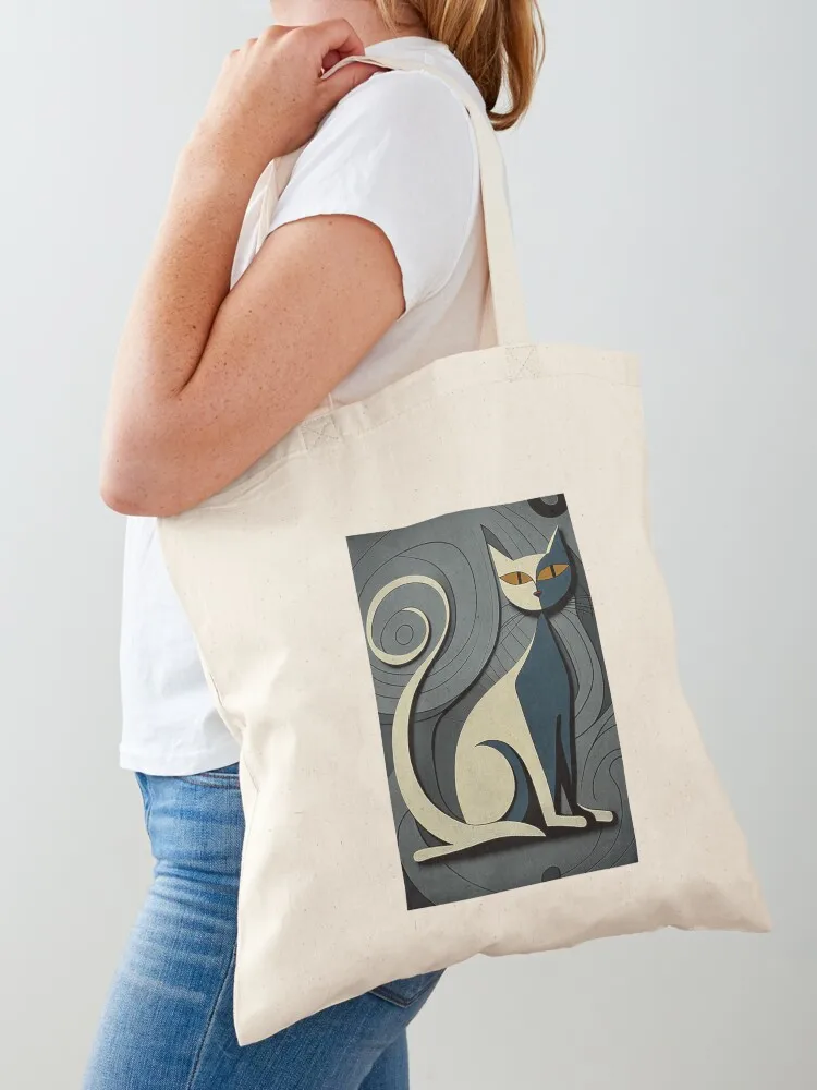 

Mid Century Gray Cat 2 Abstract Art Print Painting Wall Decor Tote Bag canvas tote bag bags luxury women female bag