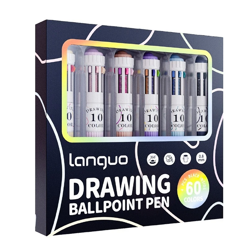 6PC Ten Color Ballpoint Pen Set with High Beauty Cartoon Student Markings Key Hand Account Drawing Ballpoint Pen Hand Account image 6