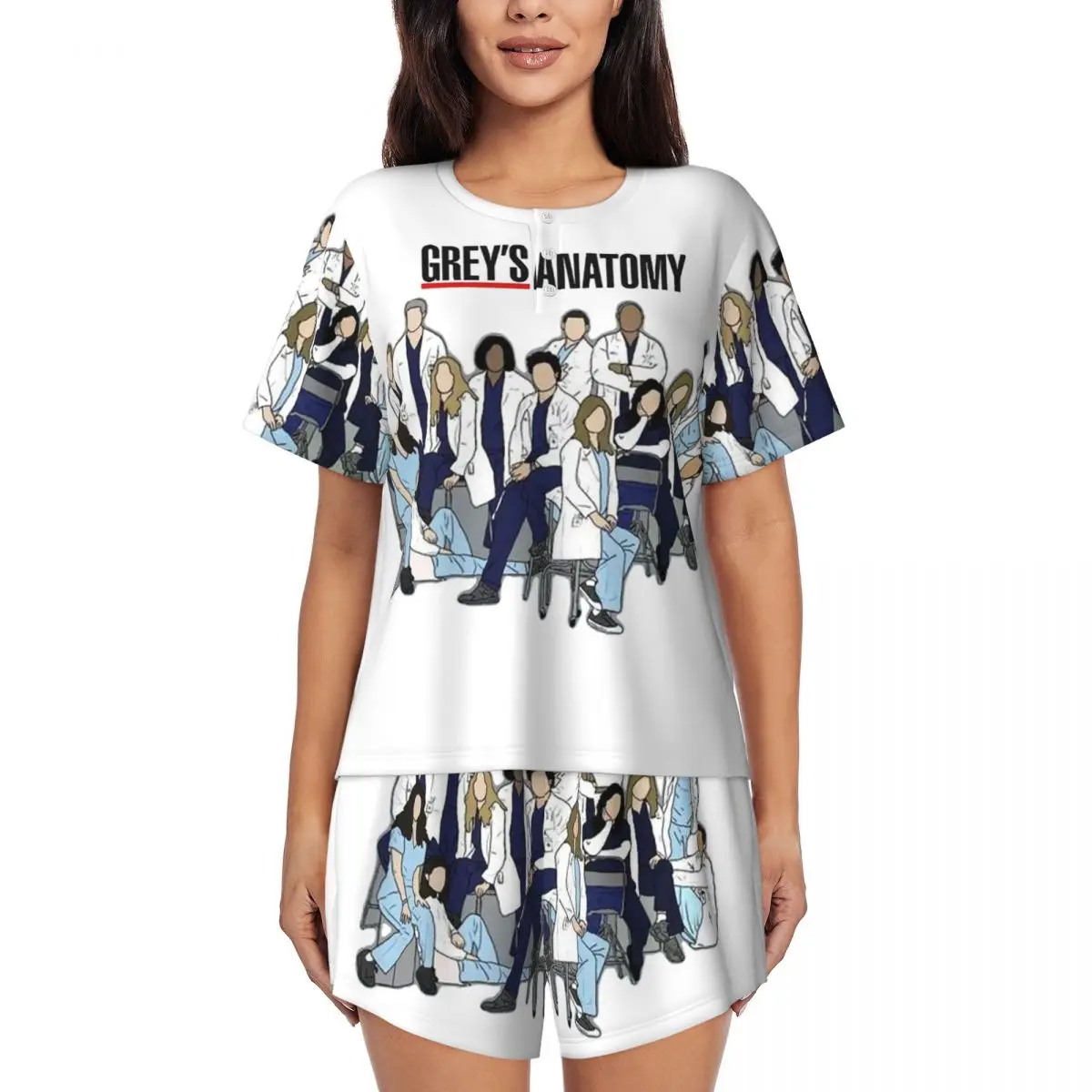 

Greys Anatomy Seasons Round Neck Short Sleeves Nightdress for Sleeping Sleepshirts Women Soft Pajama Set Short Pants