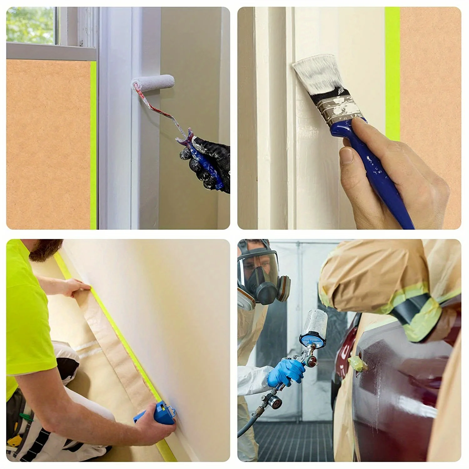 ورق اخفاء مسبق اللصق لشريط الطلاء والطلاء الملفوف ، لفات ورق واقية