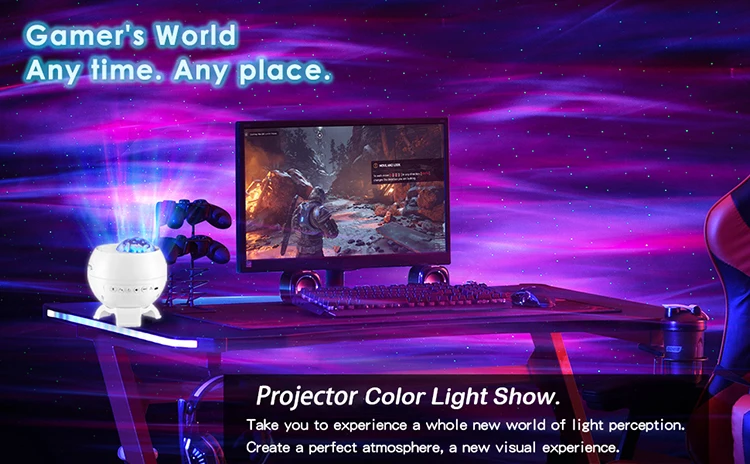 Aurora Star Projector Lamp 2024 Galaxy Starry Sky Atmosphere Light Northern Lights USB Rechargeable Small Nightlight Speaker