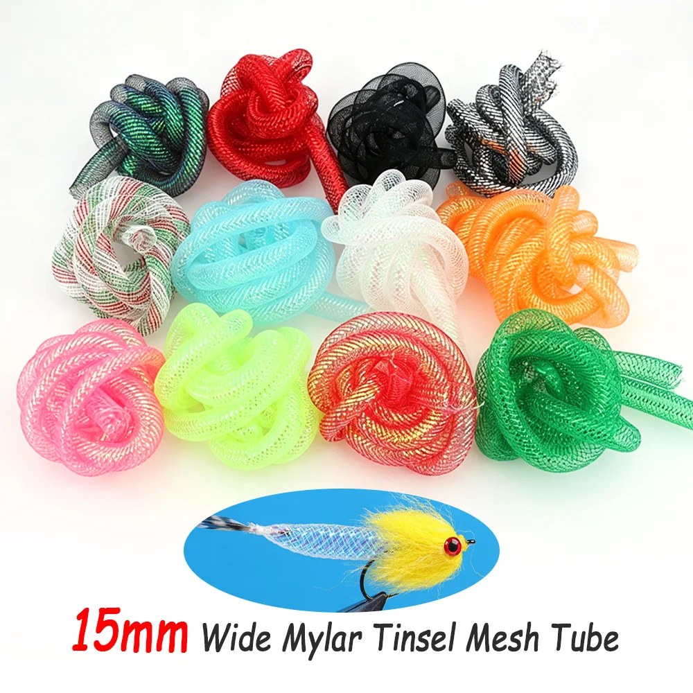 15mm Wide Mylar Tinsel Mesh Tube Braided Hollow Mylar Tubing Fly Tying Material For Minnow Baitfish Streamer Fly Squid Jigs