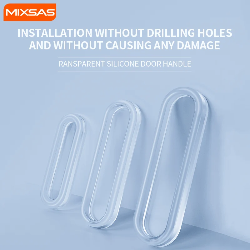 MIXSAS Self-Adhesive Handle Transparent Sliding Door Handles No Drilling Oval Drawer Cabinet Bathroom Pulls Auxiliary Handle