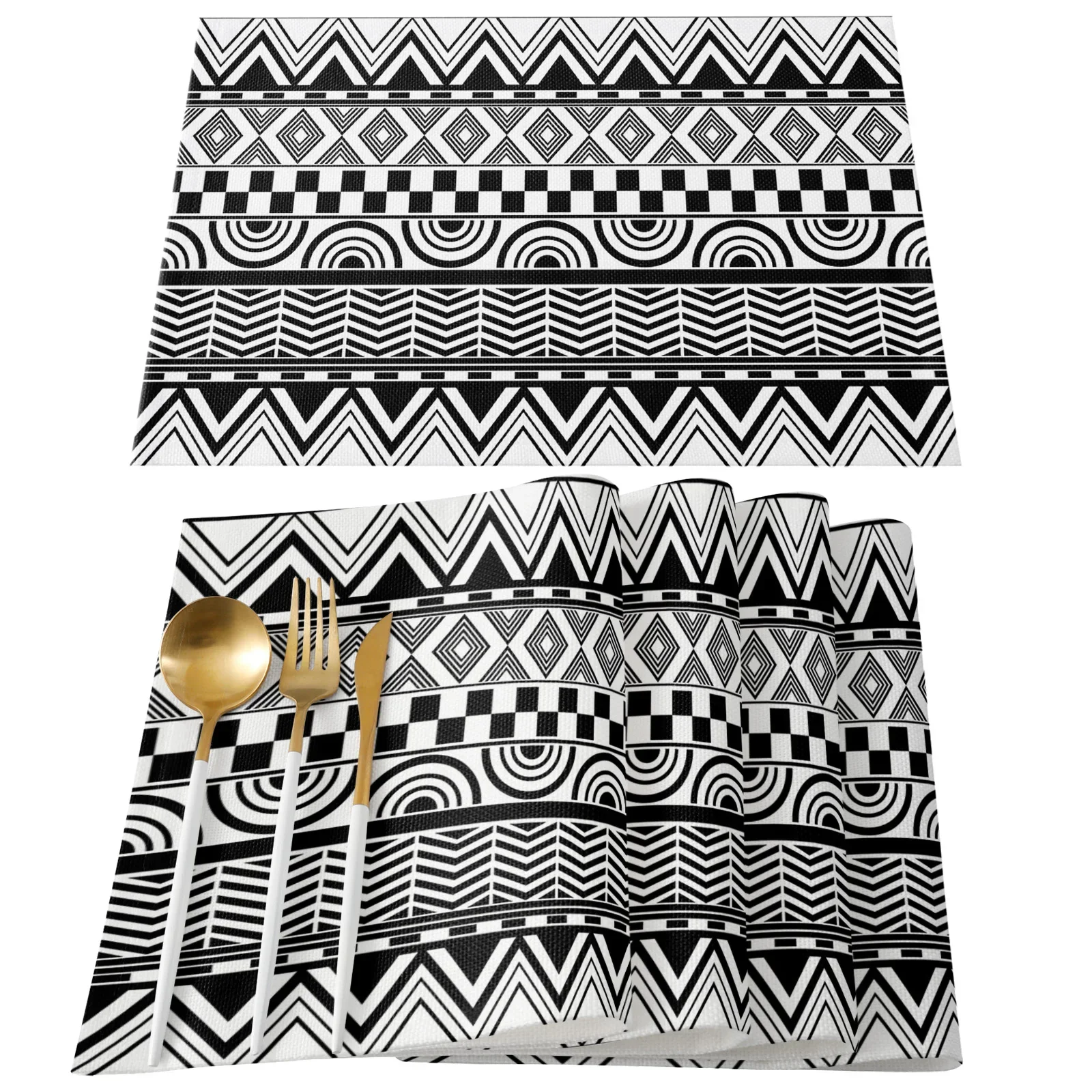 Bohemia Geometric Placemat Kitchen Dining Table Decor Accessories 2/4/6pcs Placemats Heat Resistant Linen Tableware Pads Mats
