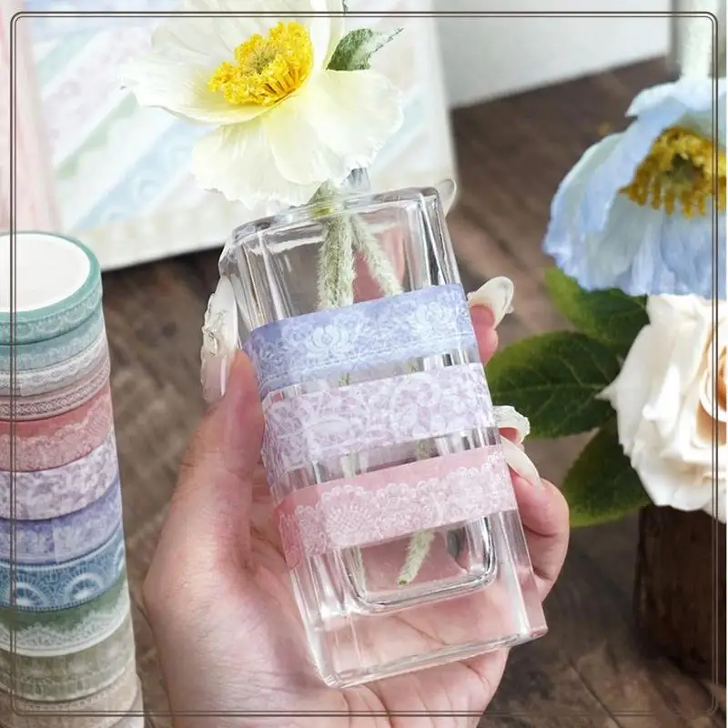 Набор лент васи с кружевными узорами, 12 рулонов, декоративная бумажная наклейка для планировщика, скрапбукинга, журнала, сделай сам, художественное ремесло-ABDQ