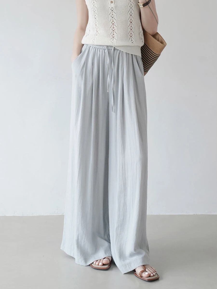 

High Waist Pleated Loose Drapey Lazy Cotton Linen Straight Casual Wide Leg Pants Women 2025 New Summer Korean Sle