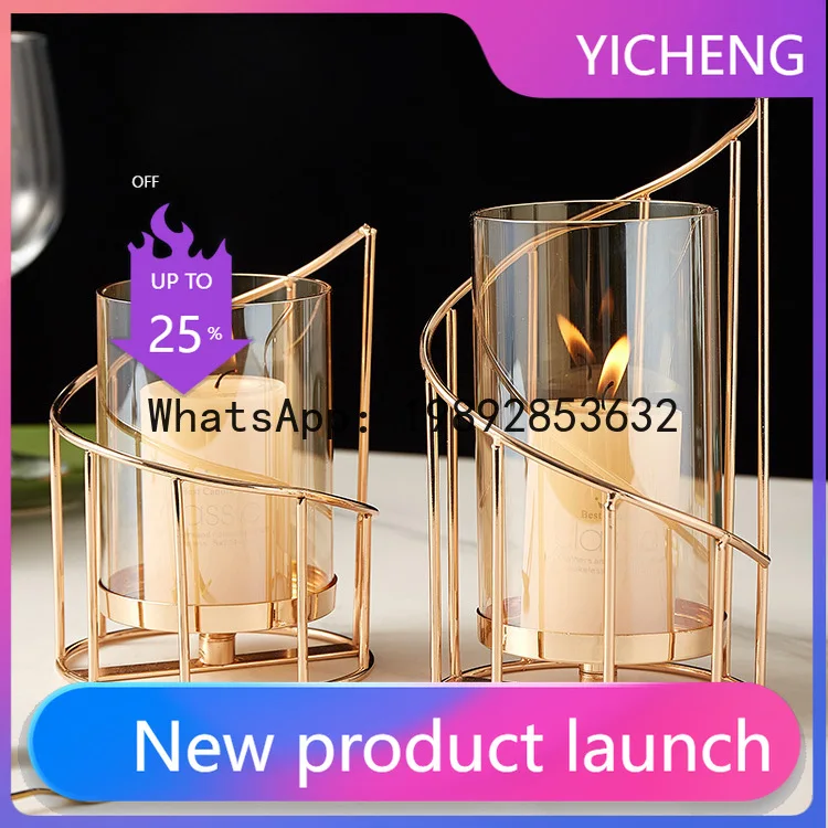 LYY Romantic Candlestick Ornament for Living Room and Dining Table, Luxurious High-end Iron Candle Decoration for Dinner Props