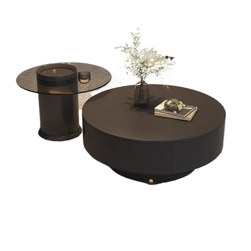 دراسة طاولة القهوة البسيطة غرفة المعيشة تصميم طاولة القهوة السوداء المستديرة مقاوم للماء أثاث صالة الأريكة العتيقة الفاخرة