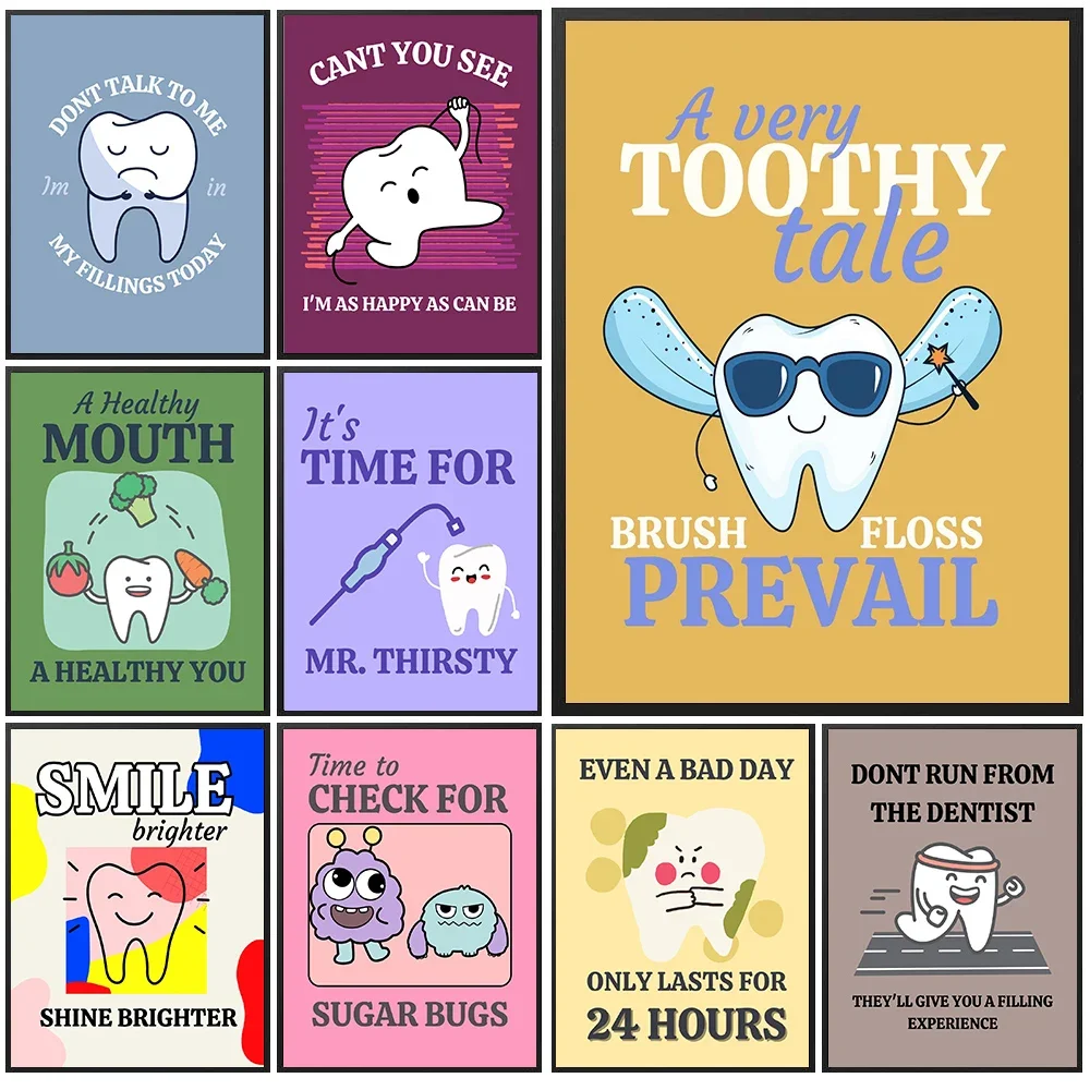 Humorous Dental Quote Wall Art,Funny Dental Clinic Canvas Painting,Kids Dental Hygiene Art Poster And Print Decor Unframed