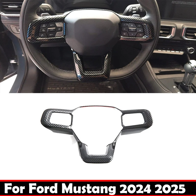 

For Ford Mustang 2024 2025 ABS CarbonFiber Car Steering Wheel Trim direction Control Button Frame Cover Interior Accessories