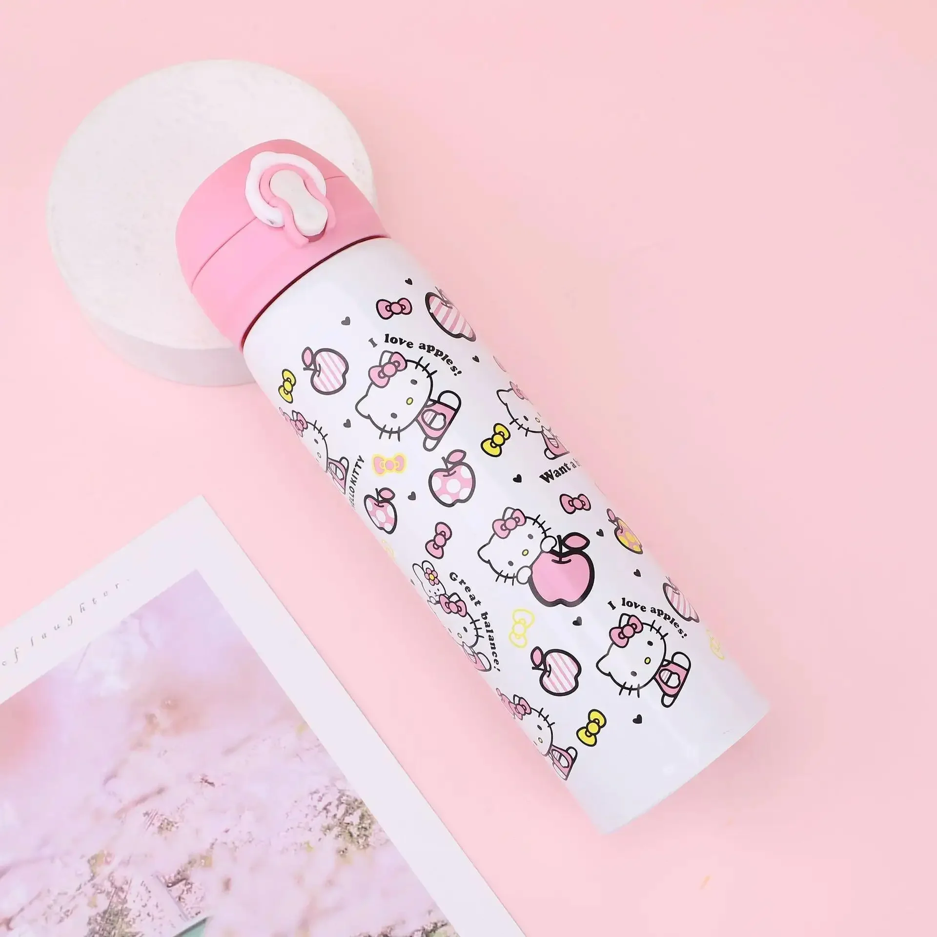 سانريو مرحبا كيتي 500 مللي الفولاذ المقاوم للصدأ معزول زجاجة ماء Kawaii أنيمي مرحبا كيتي كوب حراري مانعة للتسرب الاطفال المدرسة هدية