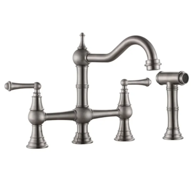 

Lead-Free Two-Handle Bridge Kitchen Faucet with Matching Spray brushed nickel